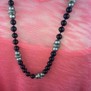 Stunning Black Silver bead metal necklace 38"